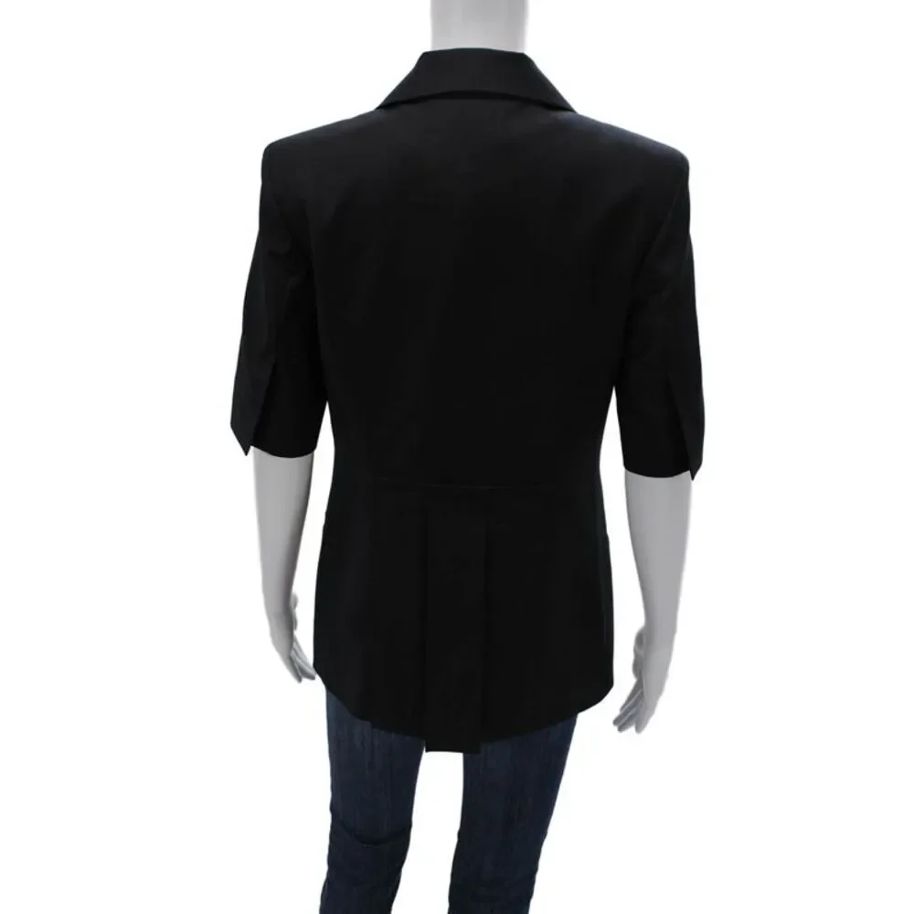 Theo Womens Black Wool Short Sleeve Jacket Solid Size S